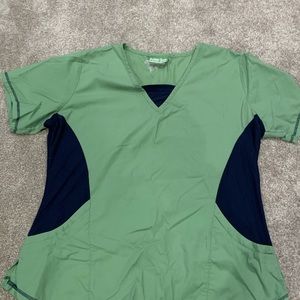 Butter soft green and navy scrub top